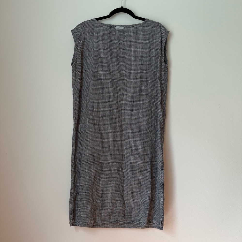 Fog Linen Work Linen Black White Gingham Plaid Check Tunic Dress Yumiko Sekine S